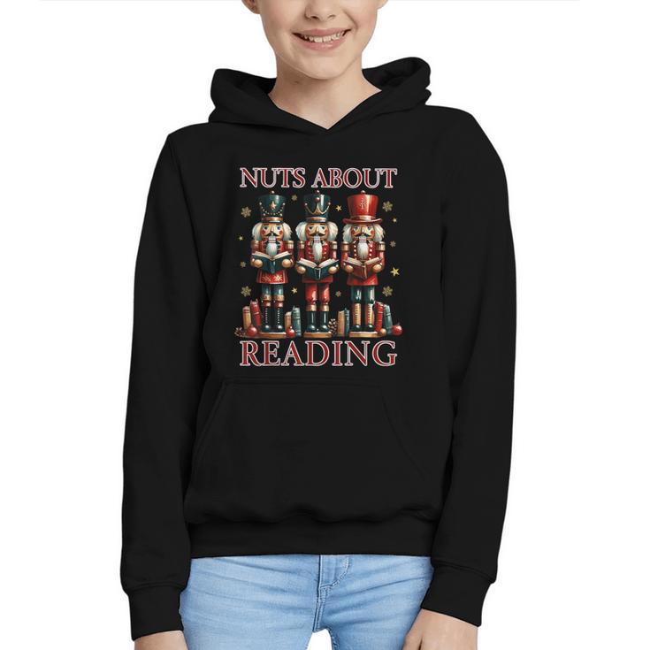 Nuts About Reading Nutcracker Reading Book Lover Christmas Graphic Youth Hoodie