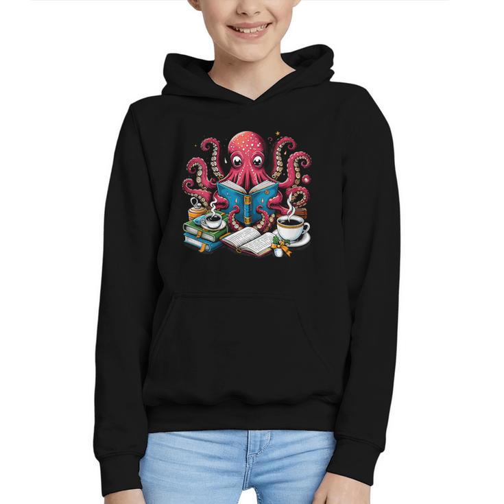 Octopus Reading Book Coffee Lover Bookaholic Bookworm Reader Graphic Youth Hoodie