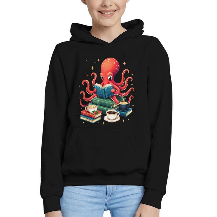 Octopus Reading Books Tea Coffee Graphic Youth Hoodie
