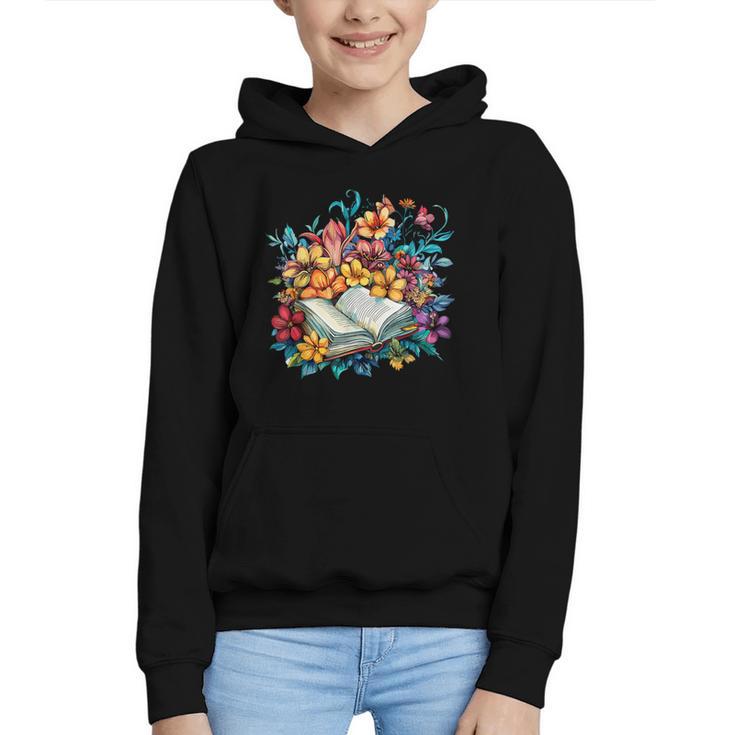Open Book With Colorful Floral Reading Magic Graphic Youth Hoodie