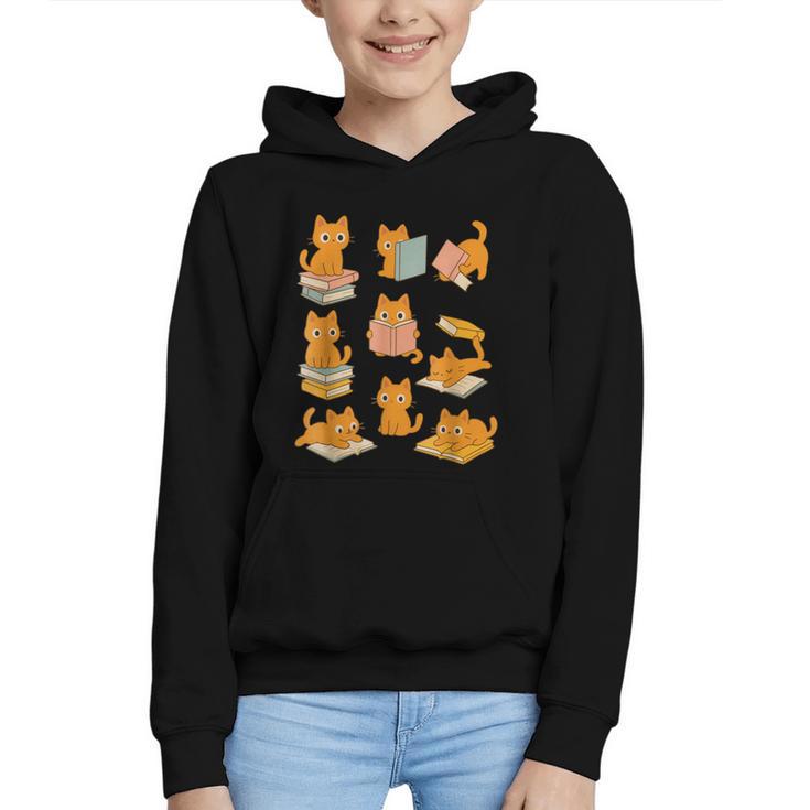 Orange Cats Reading Books Cat Lover Graphic Youth Hoodie