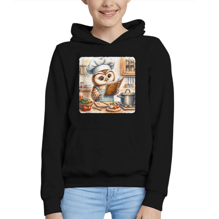 Owl Learning To Cook With Cookbook Chef Apron Stove Cooking Graphic Youth Hoodie