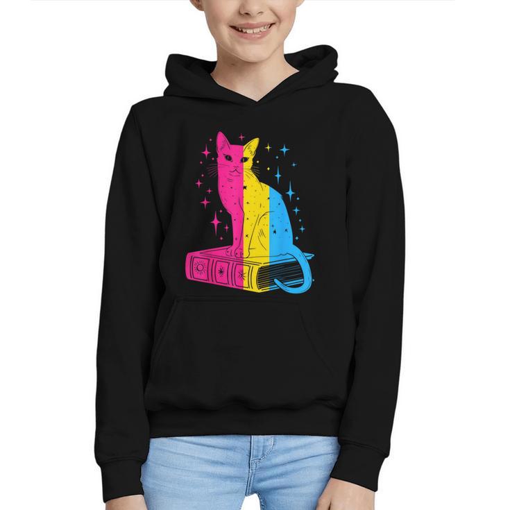 Pansexual Pride Celestial Cat Sitting Book LGBTQ Pan Colors Men Women Graphic Youth Hoodie