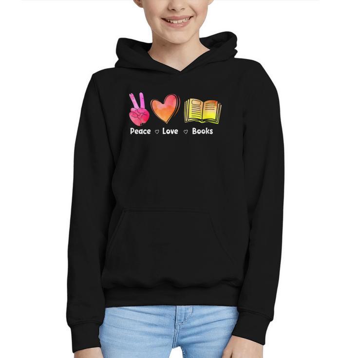 Peace Love Books Reader Librarian Library Book Graphic Youth Hoodie