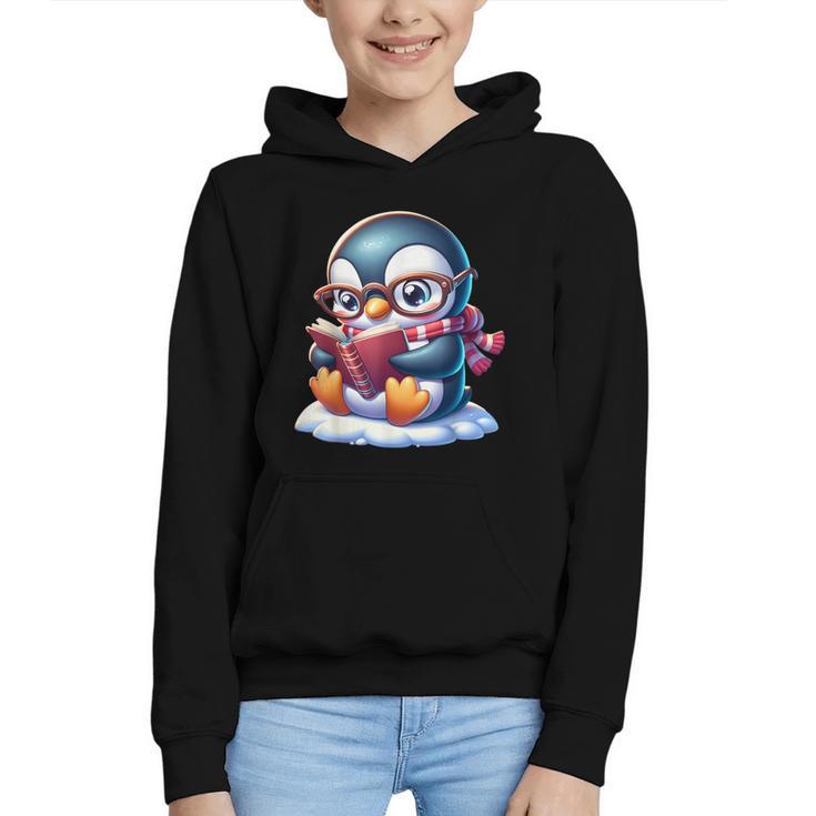 Penguin Reading a Book Animal Graphic Youth Hoodie