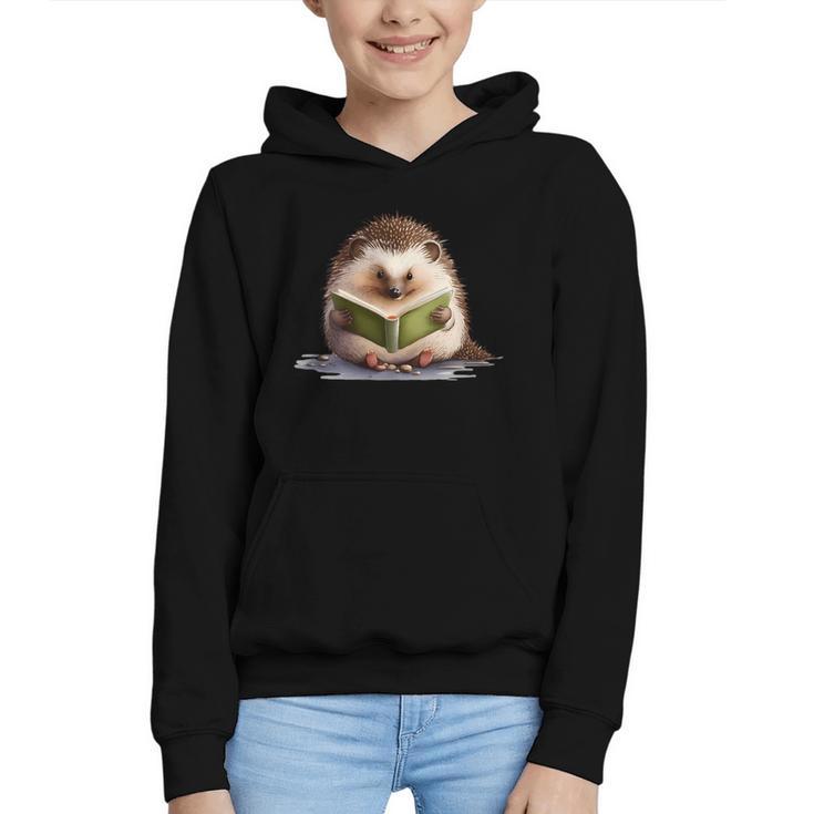 Porcupine Reading Book Hedgehog Book Lover Graphic Youth Hoodie