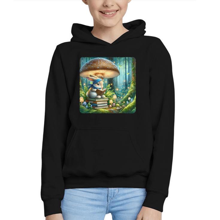 Rabbit Reading Book Under Large Mushroom Easter Bandana Graphic Youth Hoodie