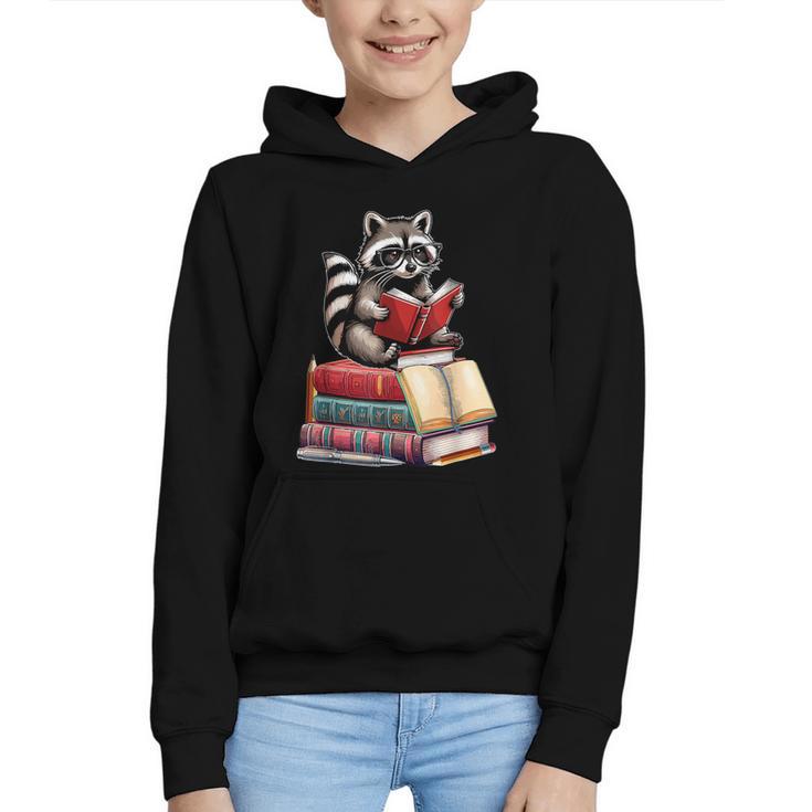 Raccoon Reading Books Matching Bookworm Readers Librarian Graphic Youth Hoodie