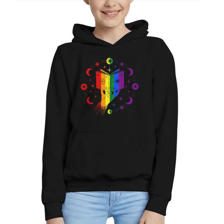 Rainbow Book With Stars And Moon Phases Gay Pride LGBT Graphic Youth Hoodie