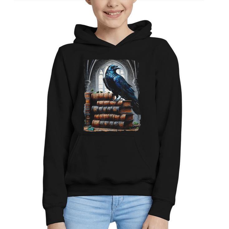 Raven On A Stack Of Books Wisdom Of Odin Graphic Youth Hoodie