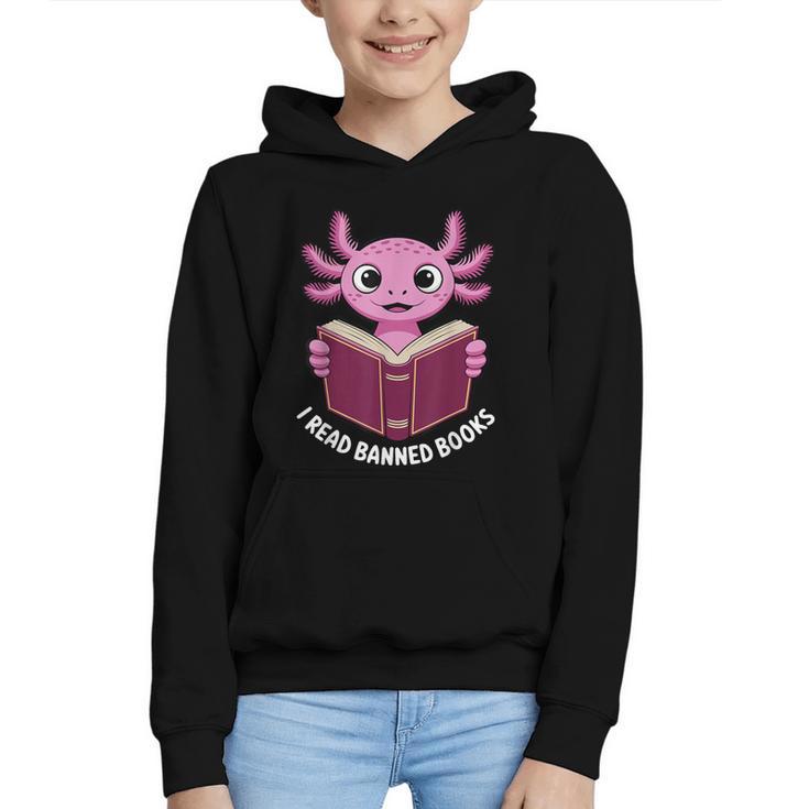 I Read Banned Books Axolotl Reading Graphic Youth Hoodie