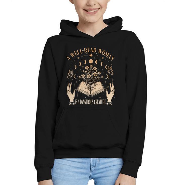 A Well Read Woman Is A Dangerous Creature Reading Book Lover Graphic Youth Hoodie