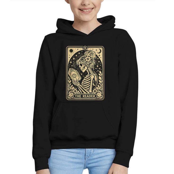The Reader Tarot Card Book Lover Skeleton Reading Book Graphic Youth Hoodie