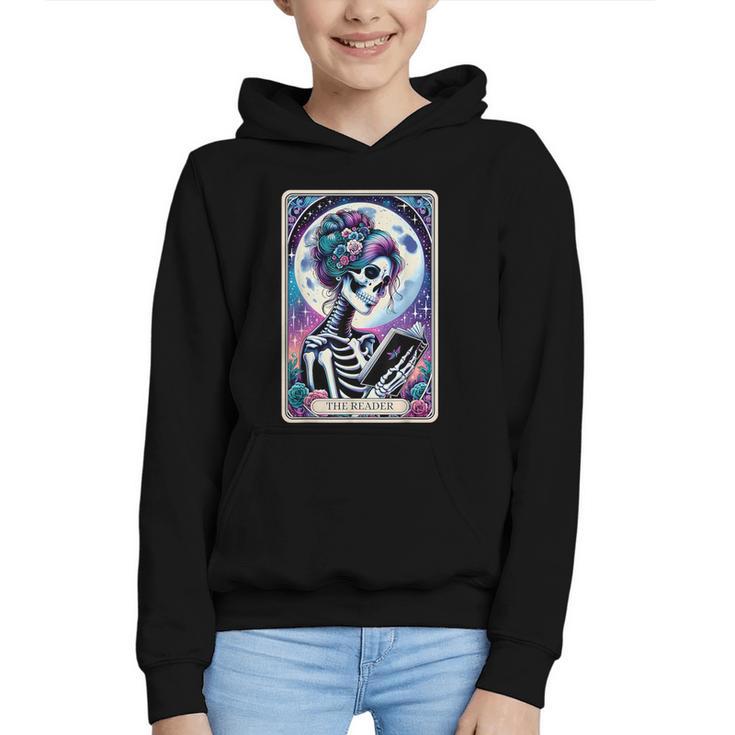 The Reader Tarot Card Reading Skeleton Skull Book Lover Graphic Youth Hoodie