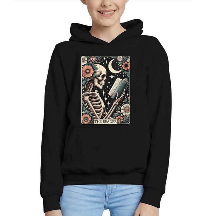 The Reader Tarot Card Skeleton Reading Book Bookworm Bookish Graphic Youth Hoodie