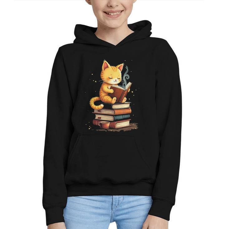 Reading Cat Books Cute Graphic Youth Hoodie