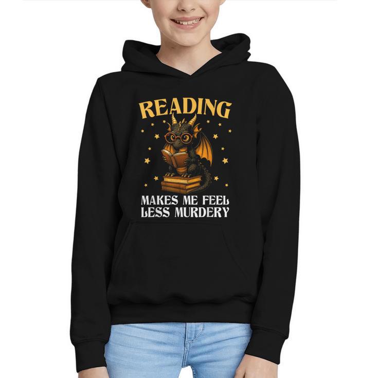 Reading Makes Me Feel Less Murdery Book Dragon Graphic Youth Hoodie