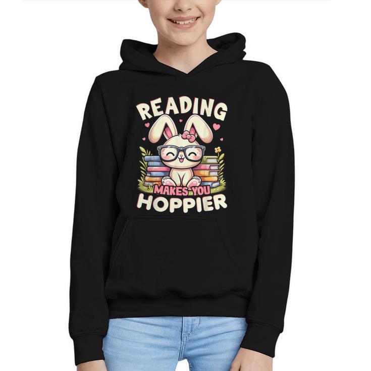 Reading Makes You Hoppier Bunny Book Fans Toddler Kid Graphic Youth Hoodie