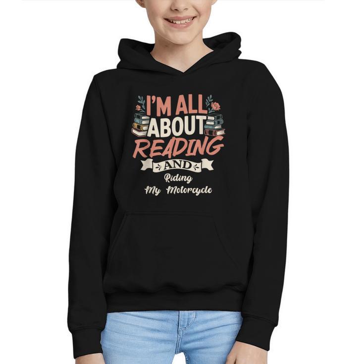 Reading And Motorcycle Life For Bikers Who Love Books Graphic Youth Hoodie