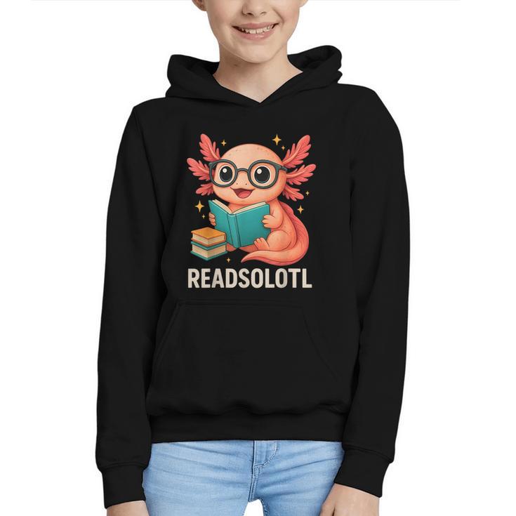 Readsolotl Kawaii Axolotl Reading Book Lover Graphic Youth Hoodie