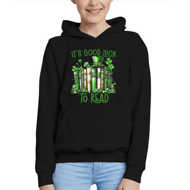 Retro Book Lucky Reading Teacher St Patrick's Day -Adults Small Cotton Blend Polyester Blend Short Sleeve Graphic Youth Hoodie