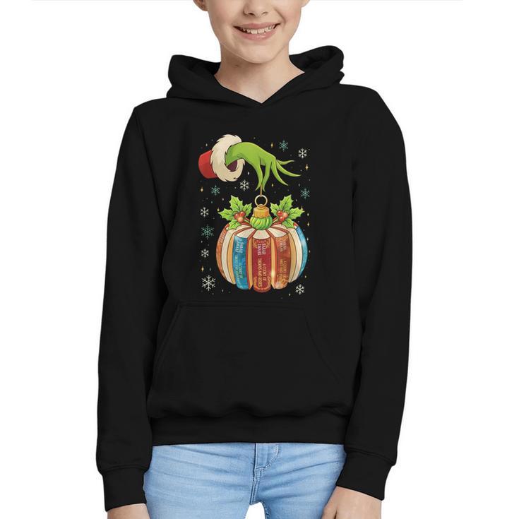 Retro Christmas Ornament Book Christmas Teacher Librarian Graphic Youth Hoodie
