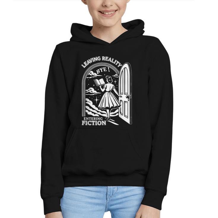 Retro Trendy Bookish Book Lover Reading Quotes Leaving Reality Entering Fiction  -Adults Small Short Sleeve T-Shirt Graphic Youth Hoodie