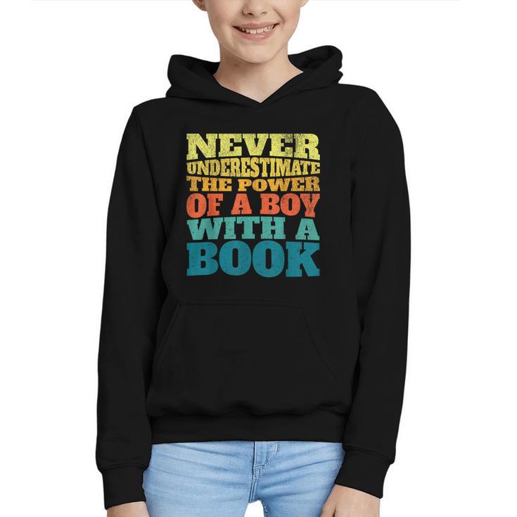 Retro Never Underestimate The Power Of a Boy With a Book Graphic Youth Hoodie