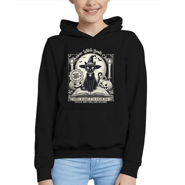 Salem Witch Book Club Vintage Halloween Cat Book Lover Graphic Youth Hoodie