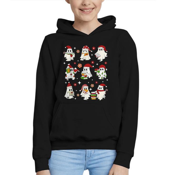 Santa Ghost Reading Books Christmas Library Teacher Graphic Youth Hoodie