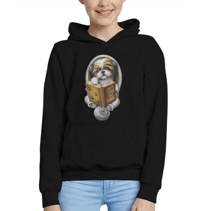 Shih Tzu Book How To Train Your Human Funny Dog Motif Graphic Youth Hoodie