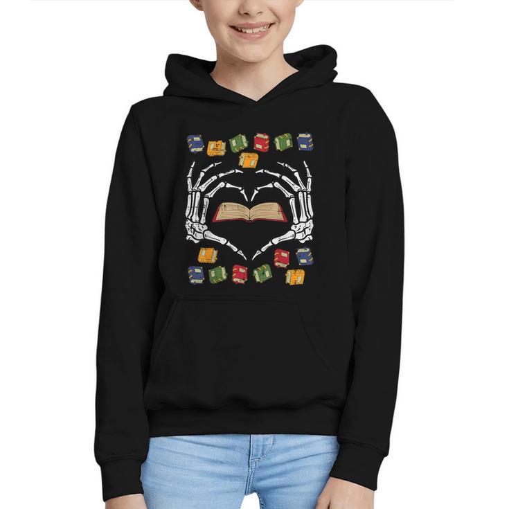 Skeleton Heart Read Reading Book Librarian Halloween Women Graphic Youth Hoodie