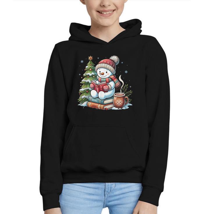 Snowman Reading Book Lovers Christmas Librarian Bookworm Graphic Youth Hoodie