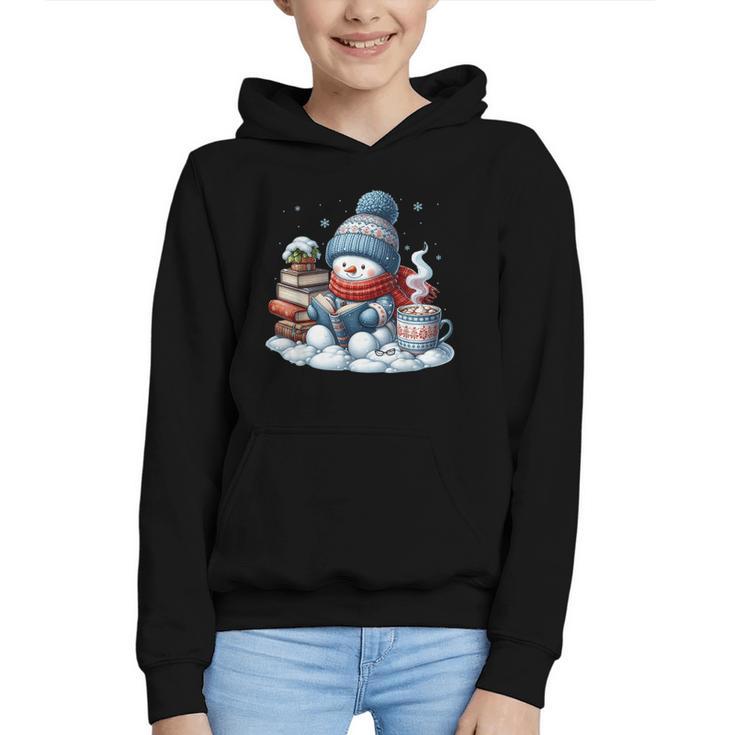 Snowman Reading Books Lovers Librarian Bookworm Christmas Graphic Youth Hoodie