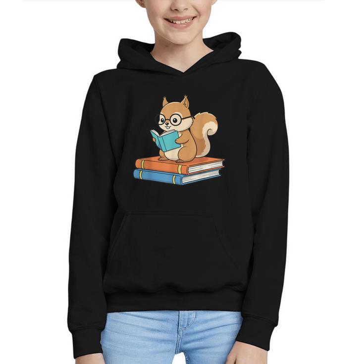 Squirrel Reading Book Glasses Bookworm Librarian Graphic Youth Hoodie