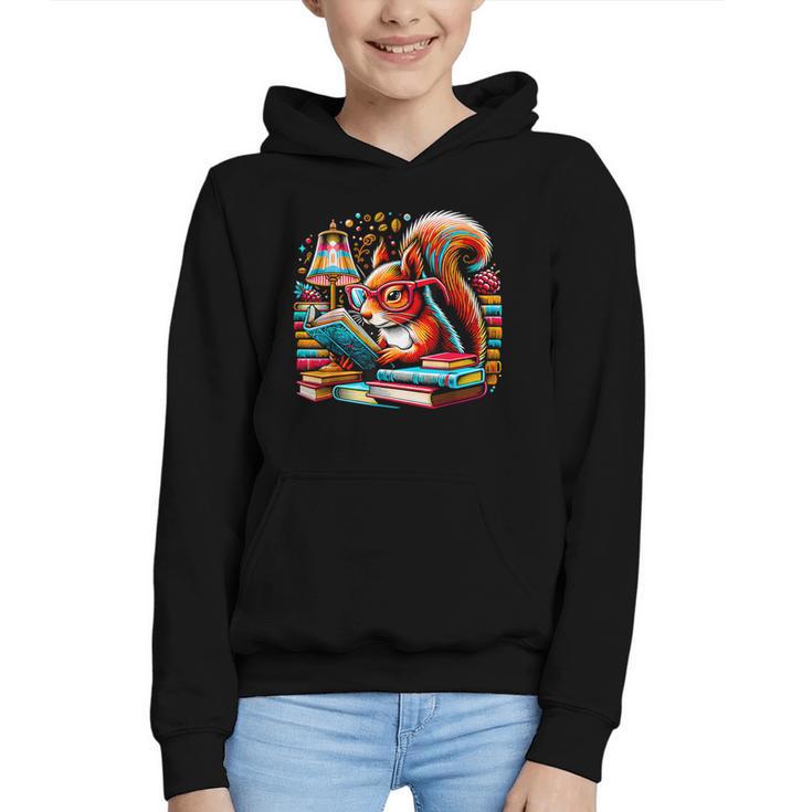 Squirrel Reading a Book Lover Bookworm Graphic Youth Hoodie
