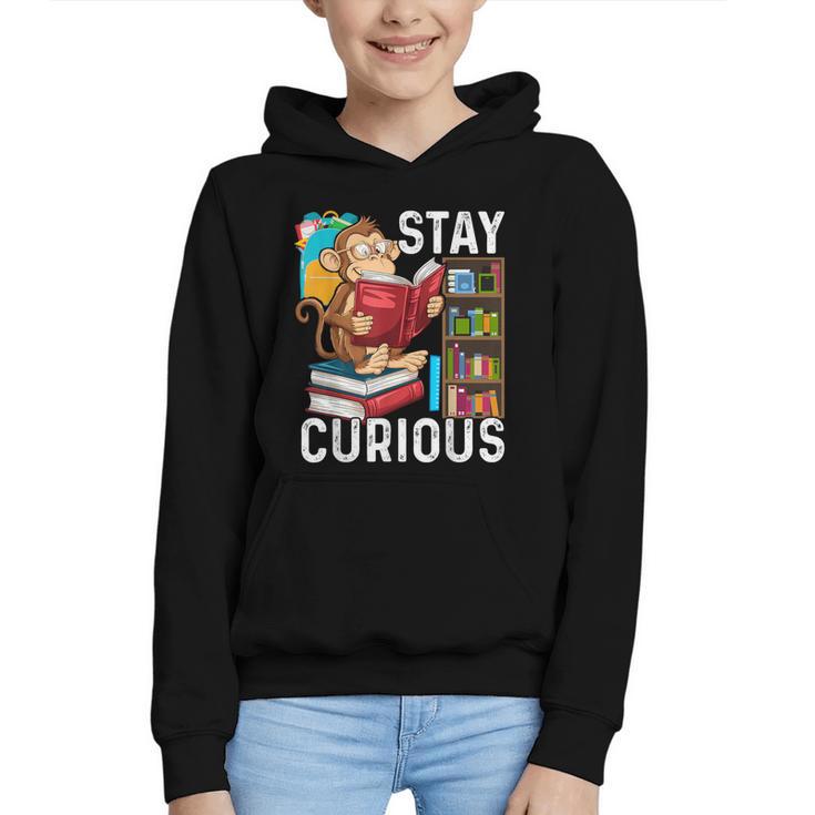 Stay Curious Monkey Reading Book Lover Bookworm Graphic Youth Hoodie