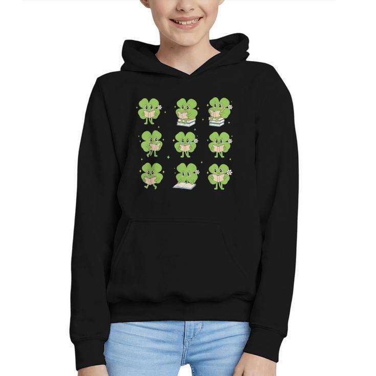 Teacher Reading Shamrock St Patrick’s Day Book Lover Kids Graphic Youth Hoodie