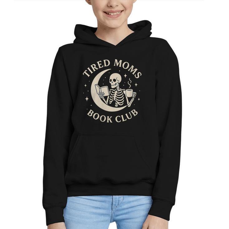 Tired Moms Book Club Skeleton Reading Books Moon Graphic Youth Hoodie