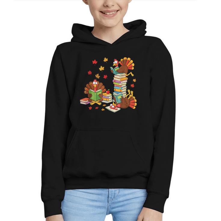 Turkey Reading Books Fall Librarian Book Lover Teacher Kids Graphic Youth Hoodie