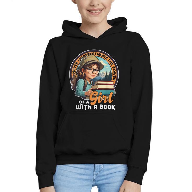 Never Underestimate The Power Of a Girl With a Book Reading Graphic Youth Hoodie
