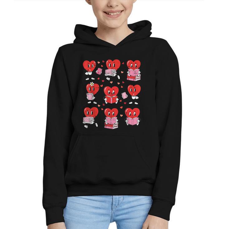 Valentines Day Librarian Heart Reading Book Women Men Kids Graphic Youth Hoodie