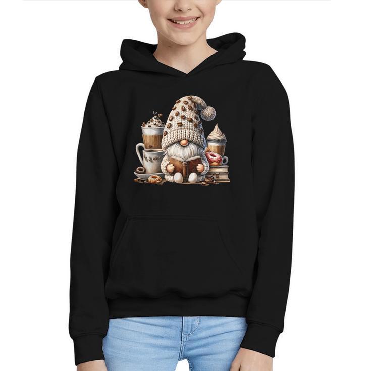 Vintage Cute Gnome Reading Book Coffee Latte Men Women Kids Graphic Youth Hoodie