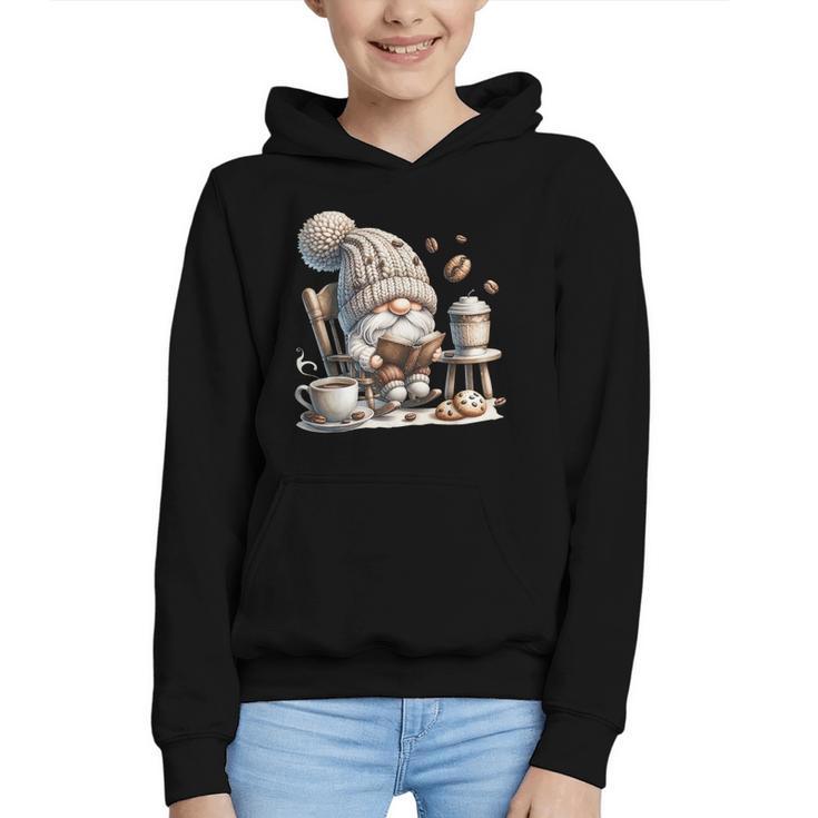Vintage Cute Gnome Reading Book Coffee Cute Gnome Graphic Graphic Youth Hoodie
