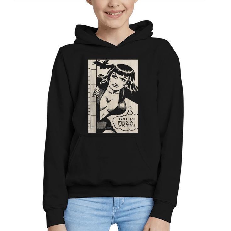 Vintage Vampire Bat Vampire Pin Up Girl Horror Comic Book Graphic Youth Hoodie