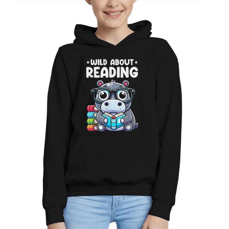 Wild About Reading Book Lover Hippo Graphic Youth Hoodie