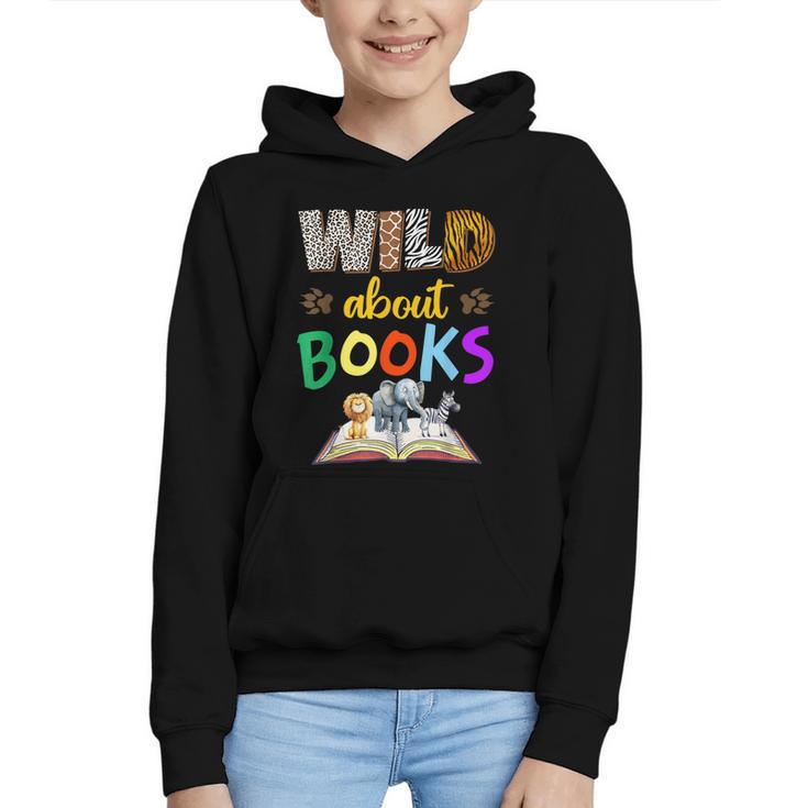 Wild About Reading Books Reader Bookworm Animals Book Lover Graphic Youth Hoodie
