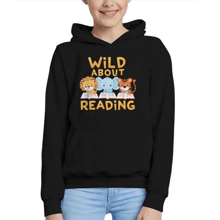 Wild About Reading Cute Animal Book Lover Kids Graphic Youth Hoodie