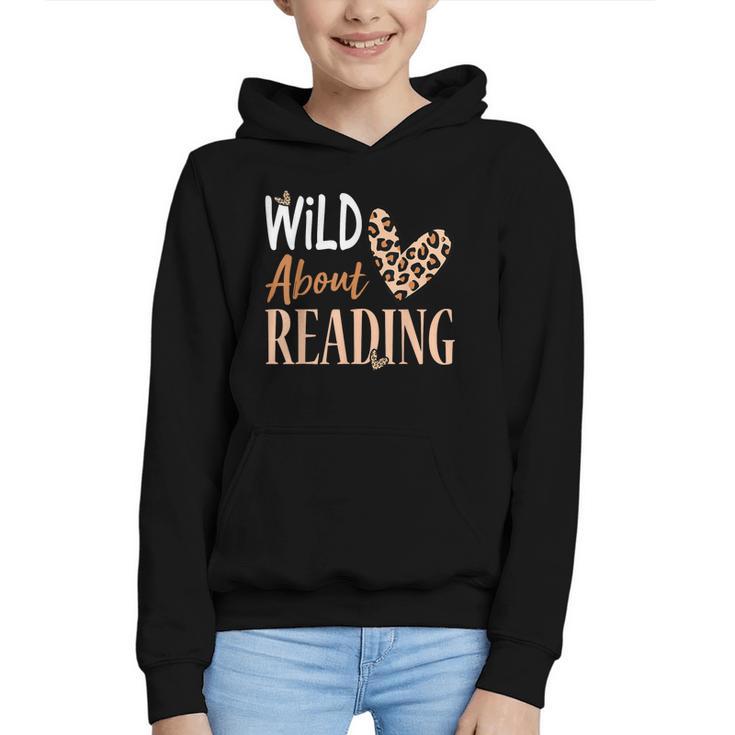 Wild About Reading Teacher Books Reader Lovers Leopard Zebra Graphic Youth Hoodie