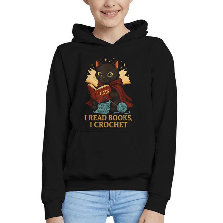 Wizard Cat Reading a Book While Crocheting Graphic Youth Hoodie